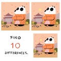 Funny pig with panda illustration. Find 10 differences.