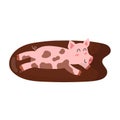 Funny pig playing in dirt. Farm character print for kids and baby design