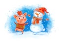 Funny Pig and Snowman