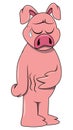 Funny Pig With Stomachache Color Illustration Design