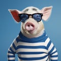 Funny Pig In Sunglasses And Striped Sweater: Bold Fashion Photography