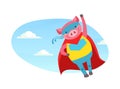 Funny Pig Superhero Character in Mask and Red Cape Cartoon Vector Illustration Royalty Free Stock Photo