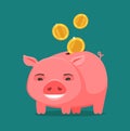 Funny piggy bank and coins. Business, banking concept. Cartoon vector illustration Royalty Free Stock Photo