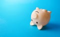 Funny piggy bank lying upside down. Stunning rates on deposits. Savings. Enrichment and wealth. Pension fund. Investments in