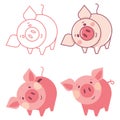 Funny piggy vector color illustration