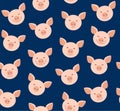 Funny piglets, seamless pattern, blue, vector.