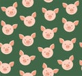 Funny piglets, seamless pattern, green, vector.