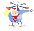 Santa Claus flies on the helicopter illustration