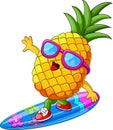 Funny pineapple cartoon surfing