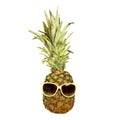 Funny Pineapple fruit in sunglasses isolated on white