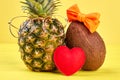 Funny pineapple in glasses and coconut. Royalty Free Stock Photo