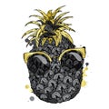 Funny pineapple in a glasses. Vector illustration for greeting card, poster, or print on clothes.
