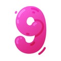 Funny Pink Balloon Number or Numeral Nine Vector Illustration