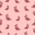 Funny pink birds. Cute sparrows seamless pattern.