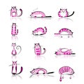 Funny pink cats collection for your design