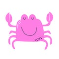 Funny pink crab. Cute children drawing. Flat cartoon