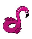 Funny pink inflatable flamingo. Ring for swimming at the sea. Vector illustration.