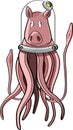 Funny pink squidpig in diving helmet