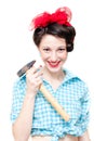 Funny pinup woman holding hammer Royalty Free Stock Photo