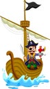 Funny pirate cartoon above ship