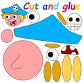 Funny pirate character - cut and glue game for kids vector illustration. Crazy cartoon pirate captain - paper game for