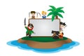 Funny Pirates behind white board on Island