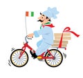 Funny pizza chef on bicycle or bike Pizza delivery Royalty Free Stock Photo