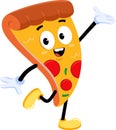 Funny Pizza Slice Retro Cartoon Character Waving