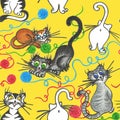 Funny plaing cats yelow backround Royalty Free Stock Photo