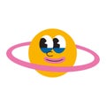 Funny planet Saturn emoji with ring, cartoon style, vintage groovy characters. Trendy modern vector illustration Royalty Free Stock Photo