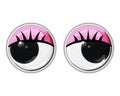 Funny plastic toy eyes with eyelashes and pink eyelids. Animate. Vector cartoon illustration on an isolated white