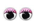 Funny plastic toy eyes with eyelashes and pink eyelids on an isolated white background. Animate. Vector cartoon