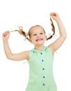 Funny playful child girl on white background Royalty Free Stock Photo