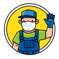 Funny plumber, repairman or worker. Emblem or icon