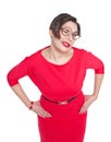 Funny plus size woman in glasses winking isolated