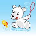 Funny polar bear cartoon try to catch fish Royalty Free Stock Photo