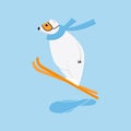 Polar bear ski jumping training. Funny cartoon winter sport mascot