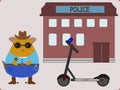 Funny policeman in uniform and a gun, vector.