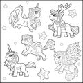 Funny ponies, coloring book, set of images