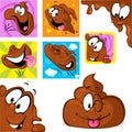 Funny poo character in many position - jumping, peeking out