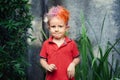 Funny portrait of happy hipster boy with messy colorful hair Royalty Free Stock Photo