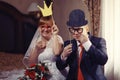 Funny portrait of bride and groom