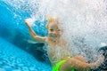 Funny little child dive underwater