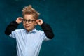 Funny portrait of little child with eyeglasses Royalty Free Stock Photo
