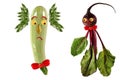 Funny portrait made of zucchini, beet and fruits