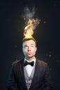 Funny portrait of a man with burning hair