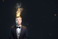 Funny portrait of a man with burning hair