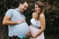 Funny portrait of pregnant wife and pregnant husband