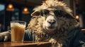 Funny portrait of a Sheep with a glass
