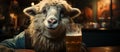 Funny portrait of a Sheep with a glass